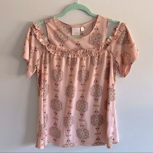 Lauren Conrad Light Pink Ruffle Cold Shoulder Top